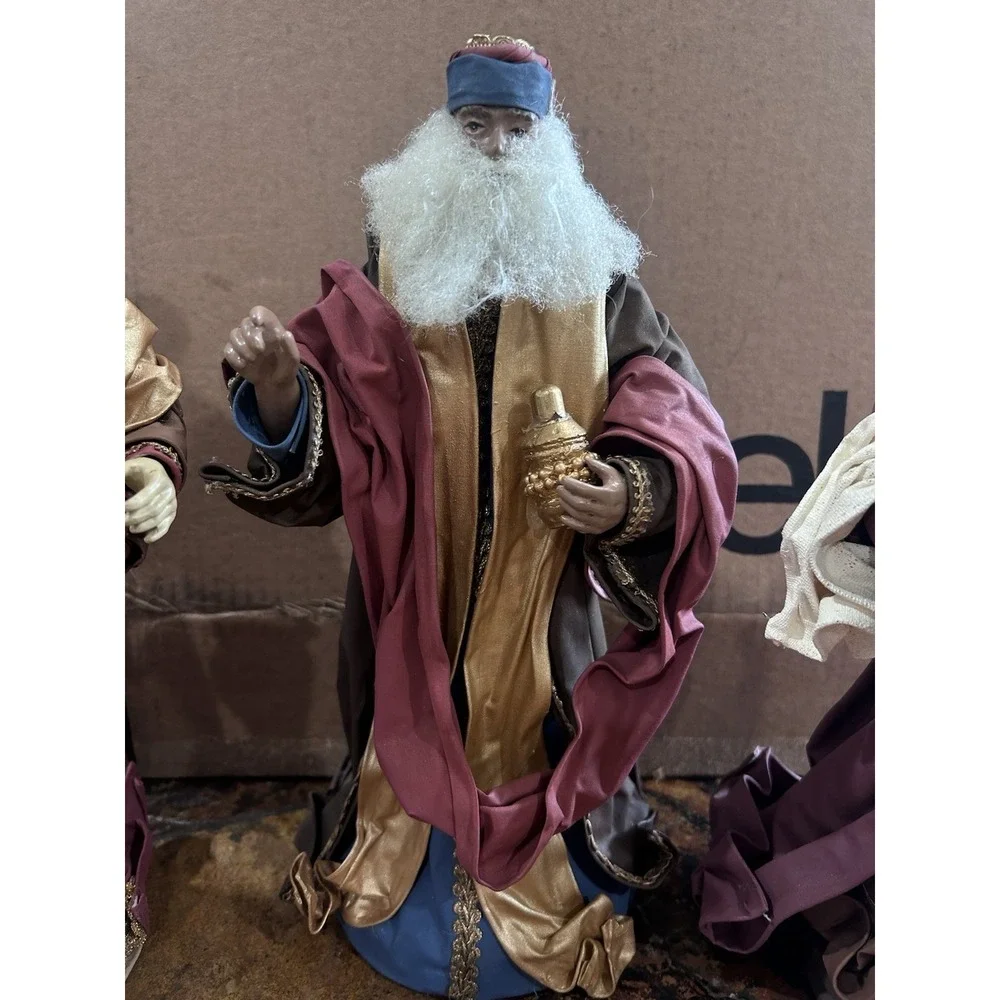 Vintage Philippine Stiff Fabric Mache 3 Wise Men Nativity Christmas